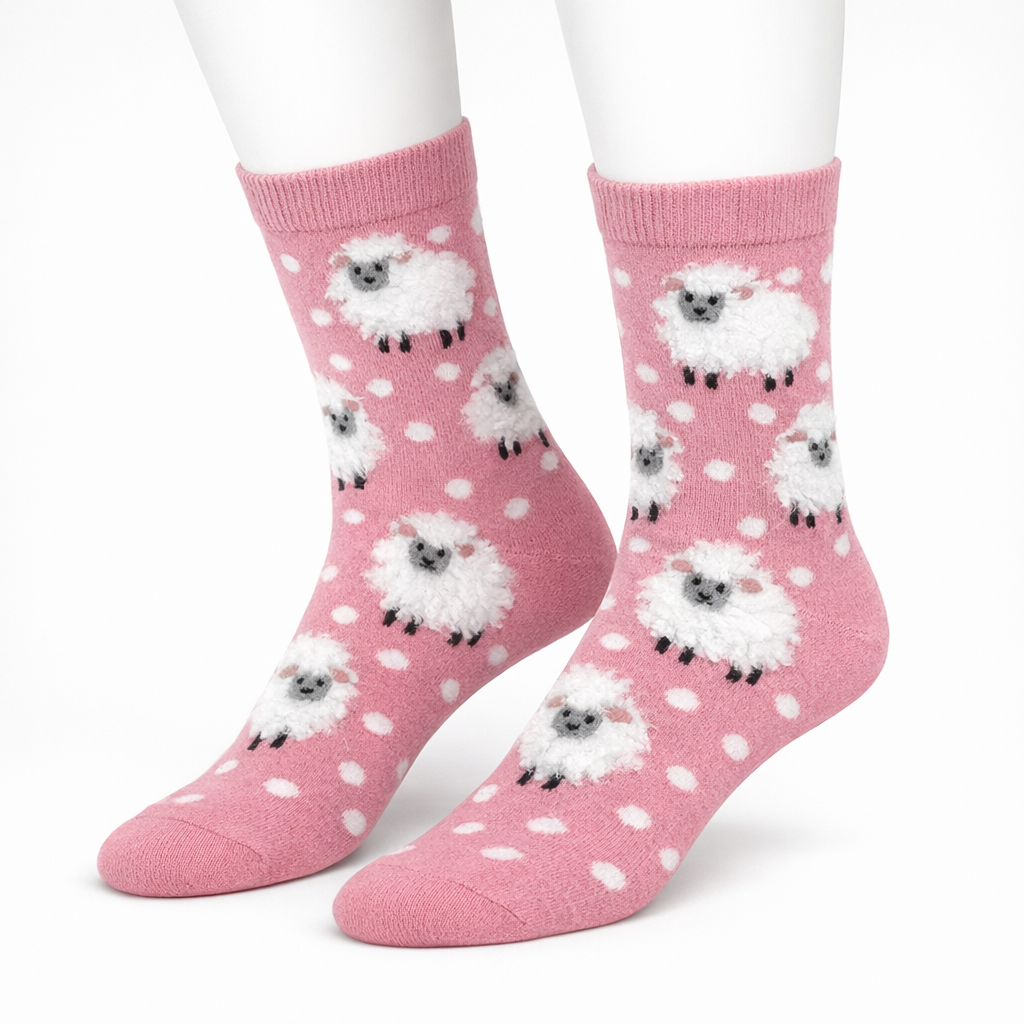 Pink Fuzzy Sheep Socks (Women’s)