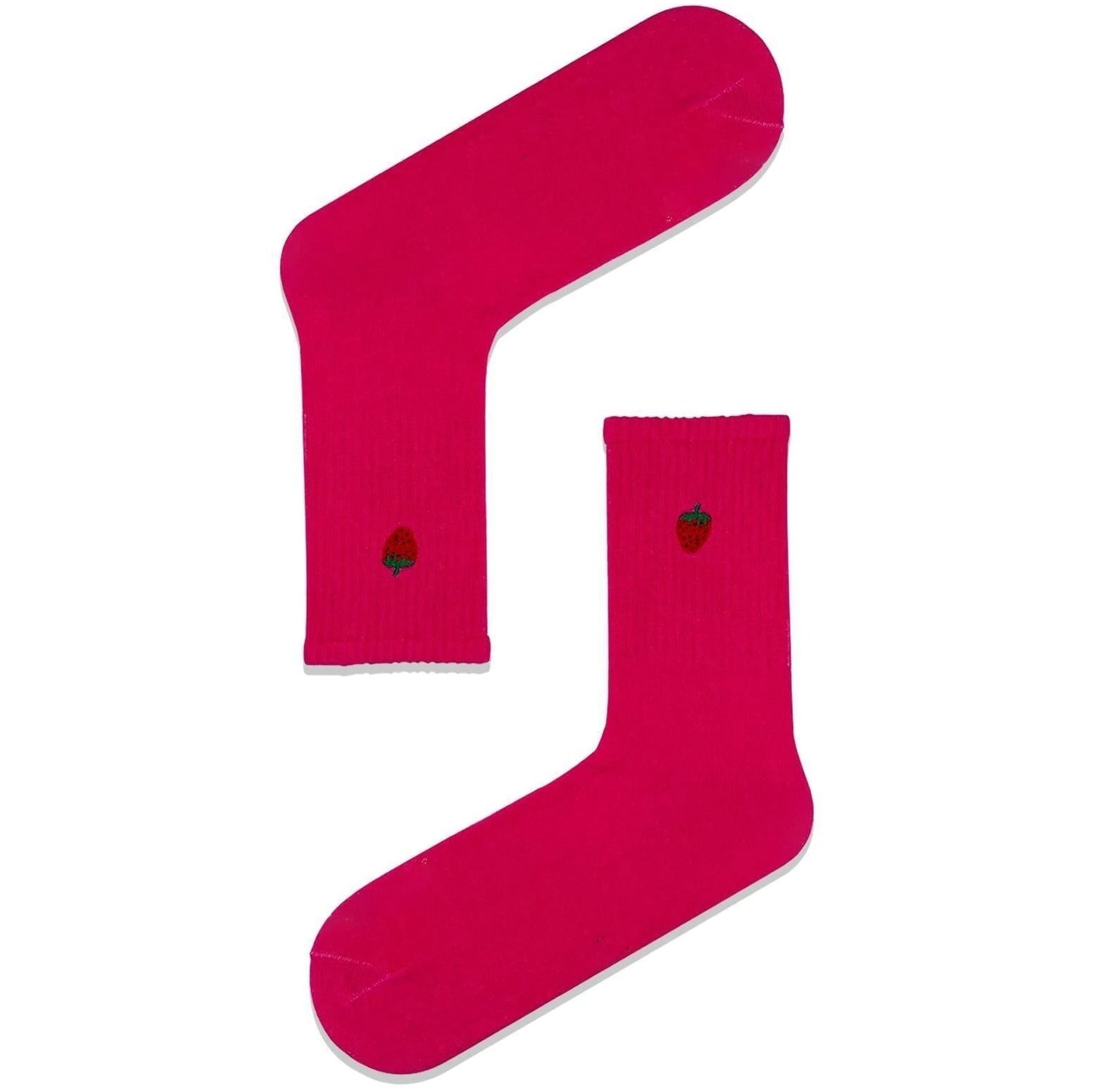 Pink Socks with Embroidered Strawberry Icon (Women)