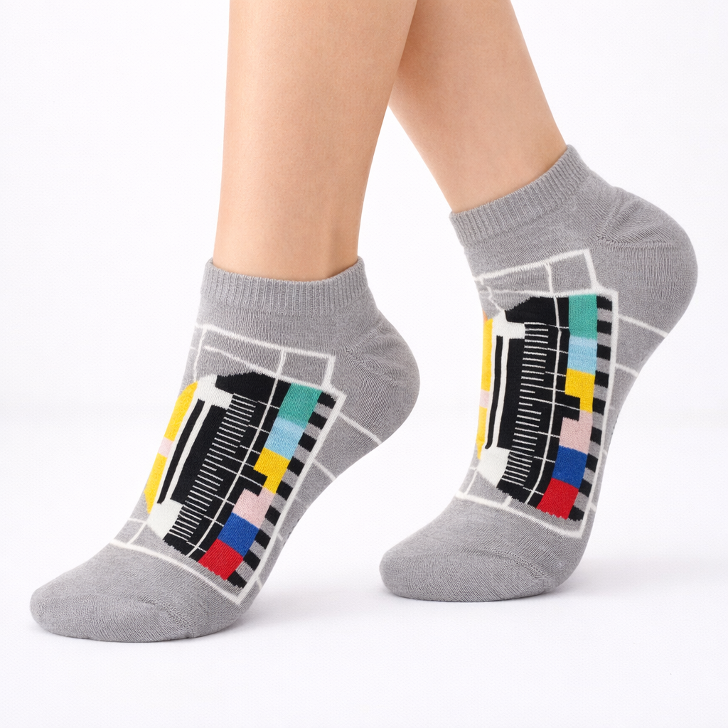 Grey Retro TV Short Socks (Womens)