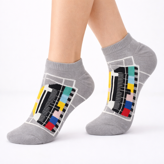 Grey Retro TV Short Socks (Womens)