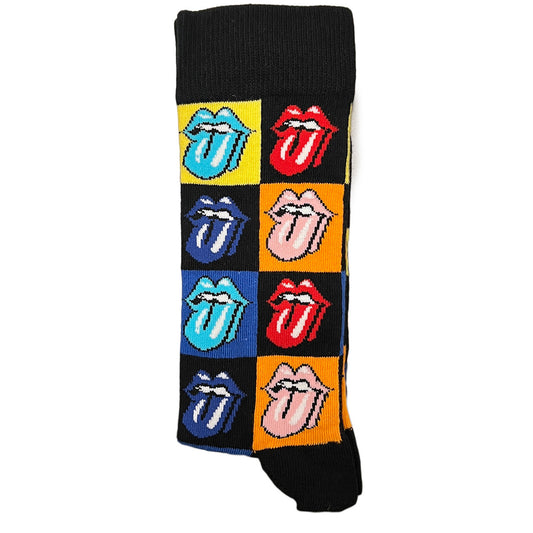 Celebrating the iconic rock band, the Rolling Stones! This pair includes the famous lip & tongue logo on a black background