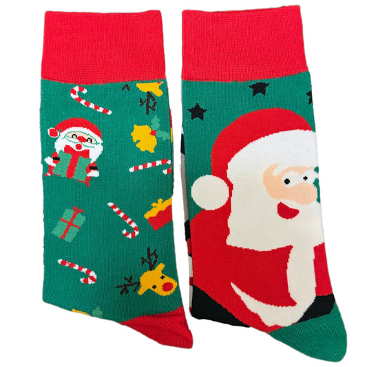 Elevate your festive fashion game with our Unisex Mismatched Smiling Santa Bearing Gifts Socks! Picture this: jolly Santa, grinning from ear to ear, each sock revealing a different facet of his merry personality as he carries a sack of delightful gifts. These mismatched wonders bring a burst of individuality to your holiday wardrobe, embracing the whimsy and joy of the season. Crafted for comfort and designed for those who seek the extraordinary in their sock collection, these socks are a playful celebratio