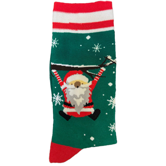 Santa Hanging from a Branch Green Socks (Unisex)