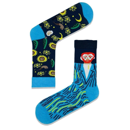 Van Gogh Self Portrait and Starry Night Mis-matched Socks (Unisex)