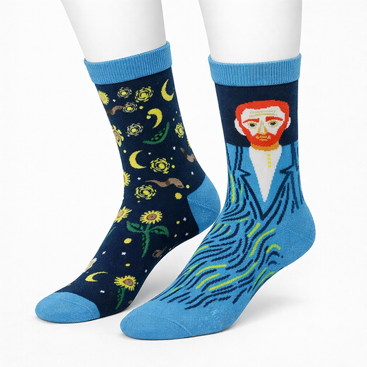 Van Gogh Self Portrait and Starry Night Mis-matched Socks (Unisex)