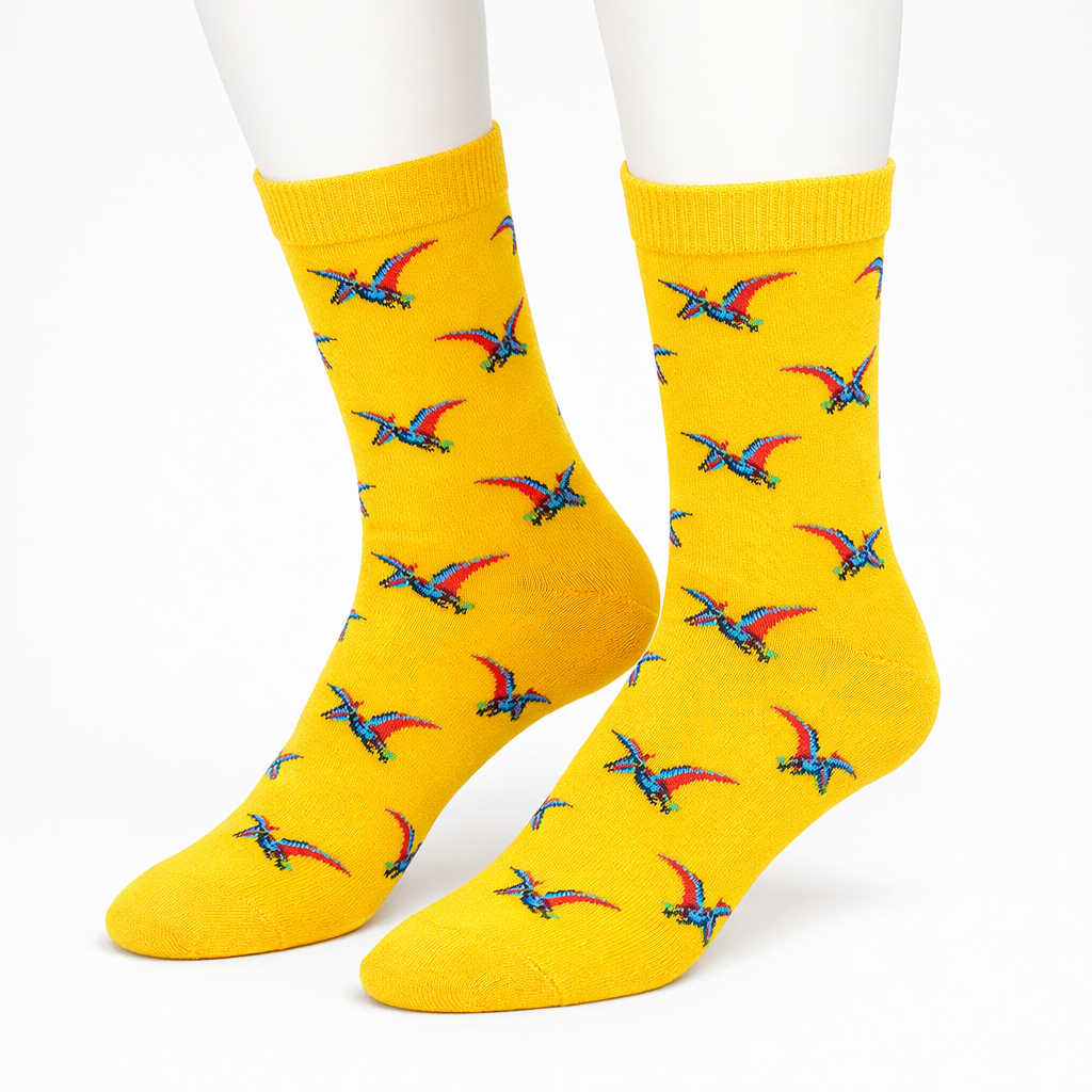 Yellow Flying Dinosaur Socks (Mens)